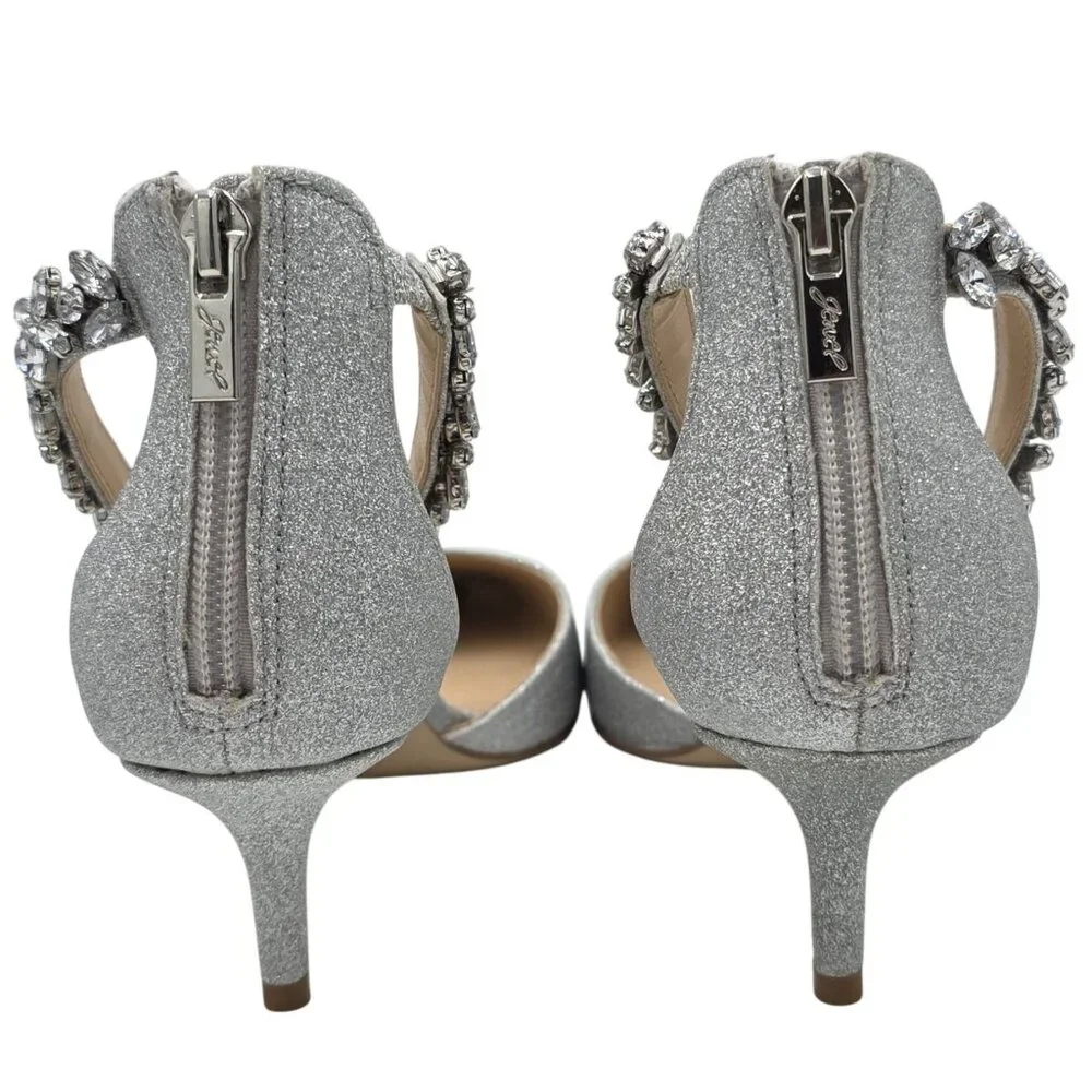 Jewel Badgley Mischka Womens 7.5 Silver Robles Crystal Kitten Heels Evening Pump - Picture 5 of 13